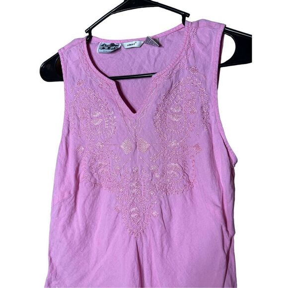 Vintage Edward Irish Linen Pink Sleeveless Embroidered Blouse Size M - Picture 2 of 7